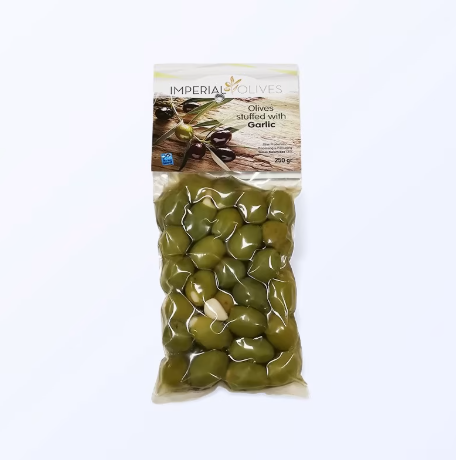 Oliwki Zielone Nadziewane Czosnkiem 250 g – Imperial Olives